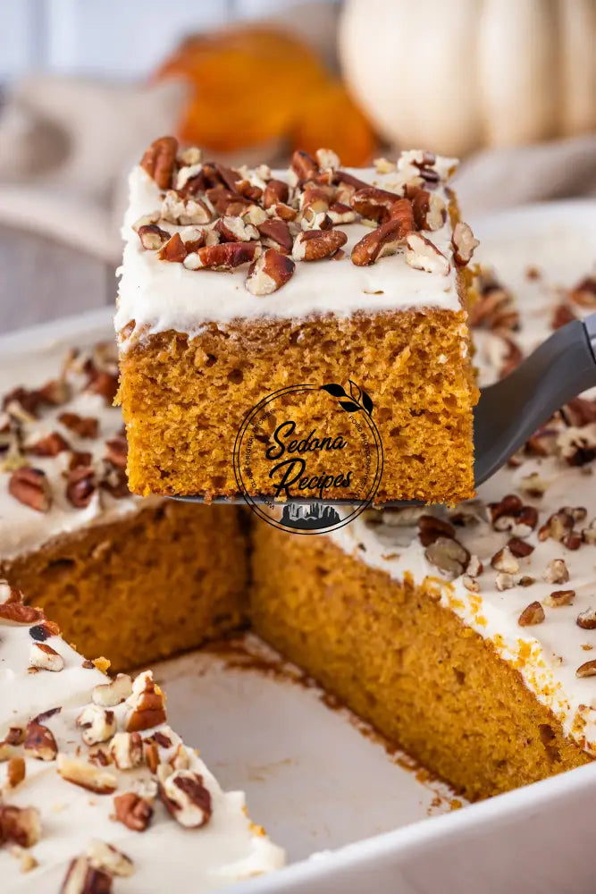 Pumpkin Cake with Maple Frosting & Toasted Pecans