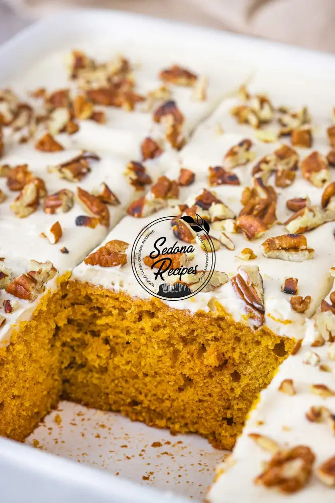 Pumpkin Cake with Maple Frosting & Toasted Pecans