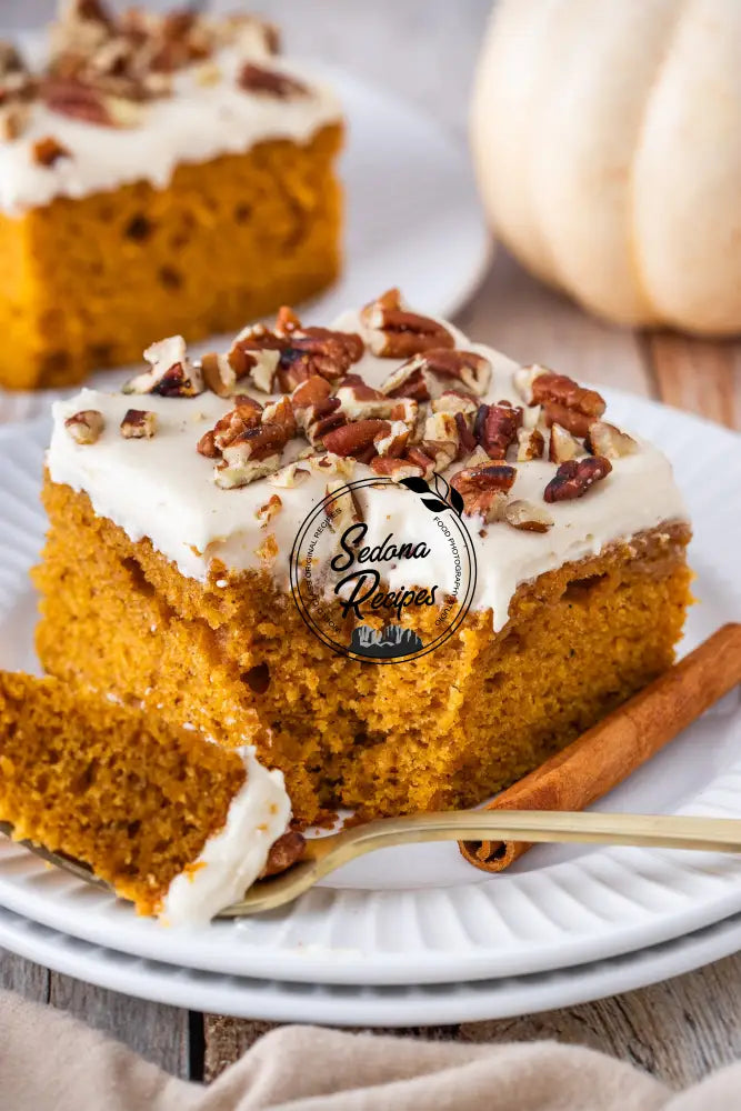 Pumpkin Cake with Maple Frosting & Toasted Pecans