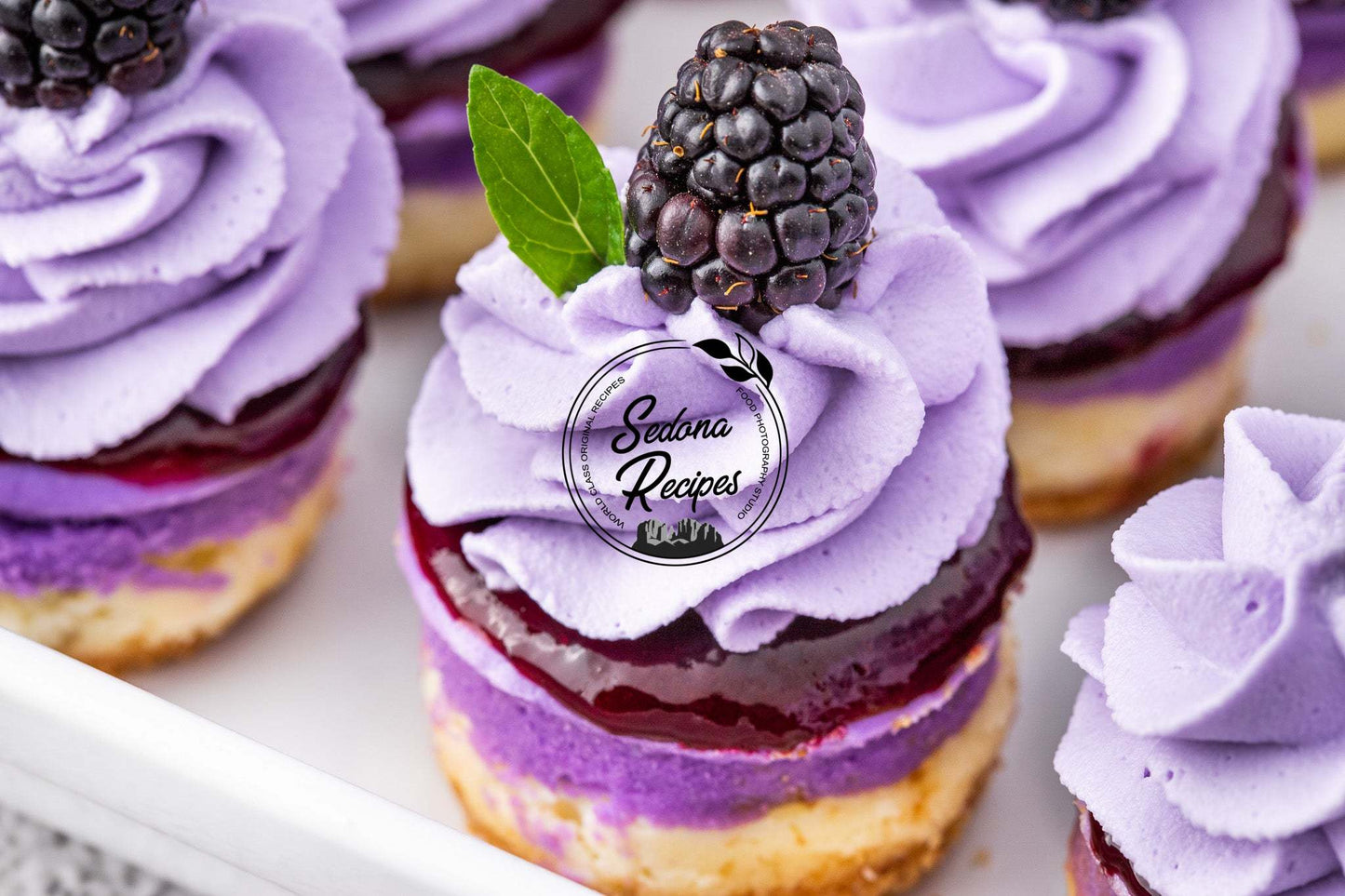 Mini Blackberry Lavender Cheesecakes