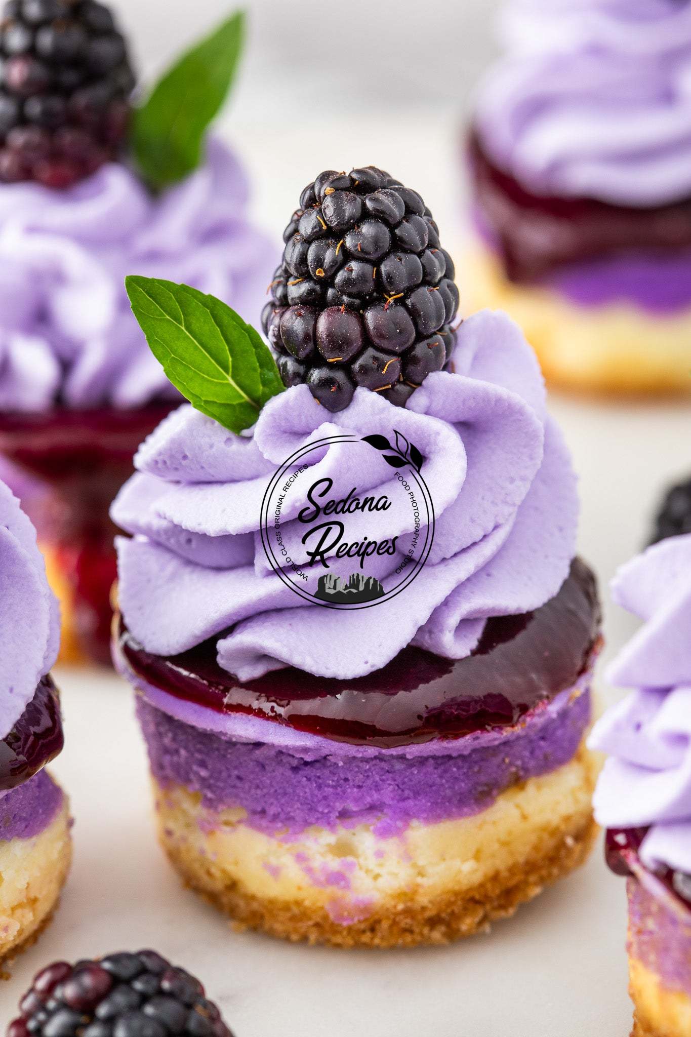 Mini Blackberry Lavender Cheesecakes