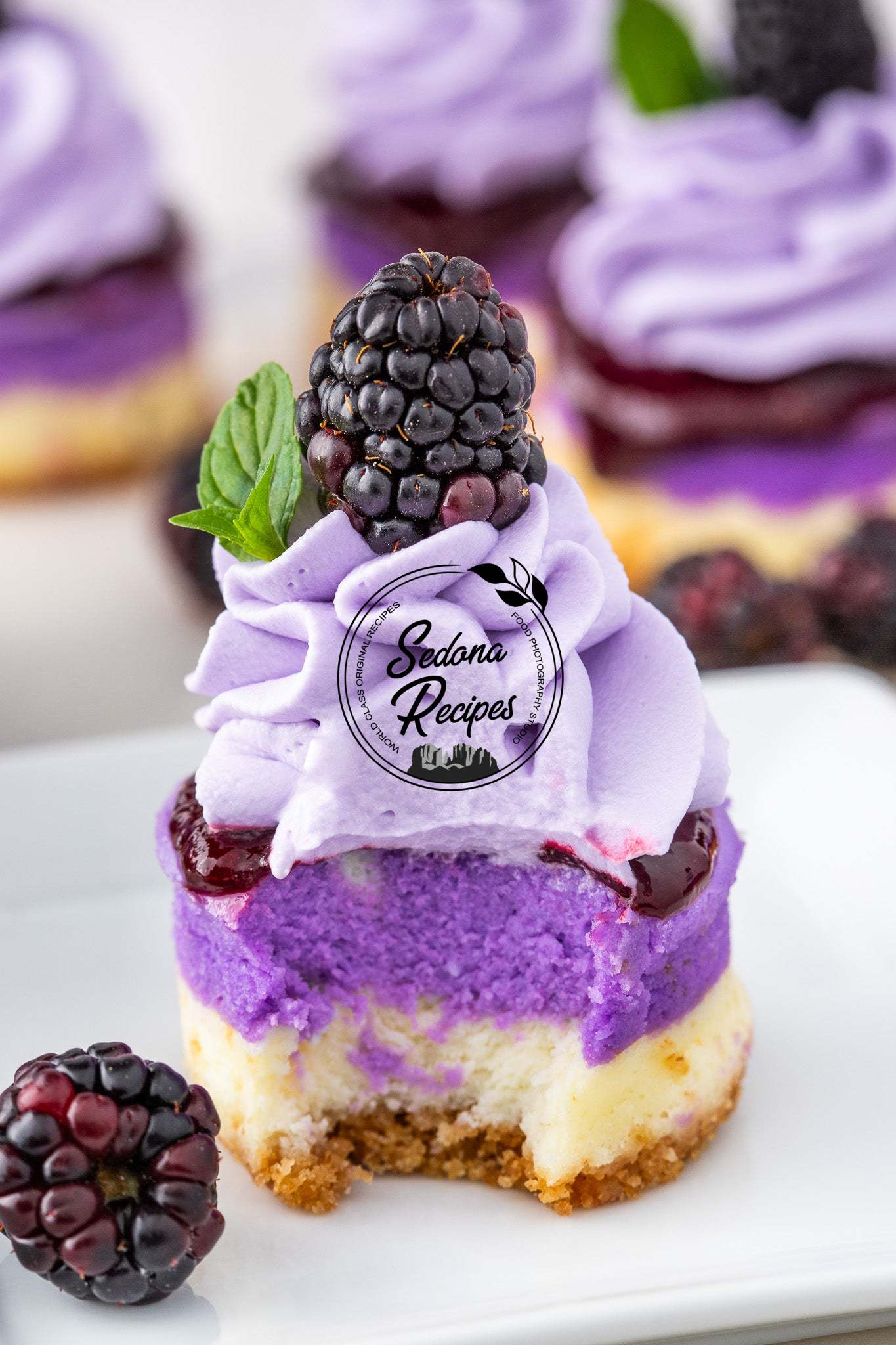 Mini Blackberry Lavender Cheesecakes