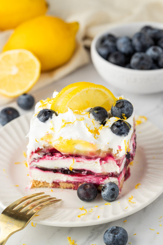 No-Bake Lemon Blueberry Cream Cake