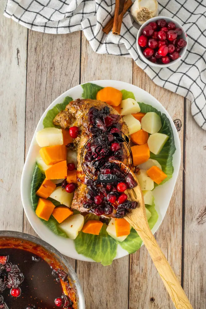 Apple Cider Glazed Pork Roast with Cranberry-Apple Topping