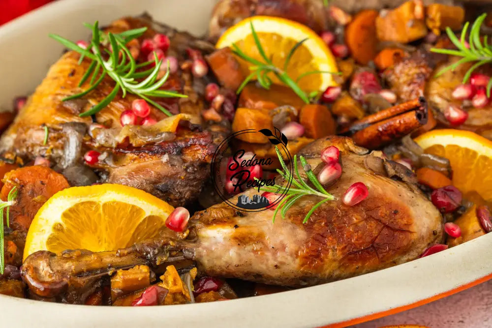 Braised Turkey Legs with Cranberries Pomegranate & Rosemary