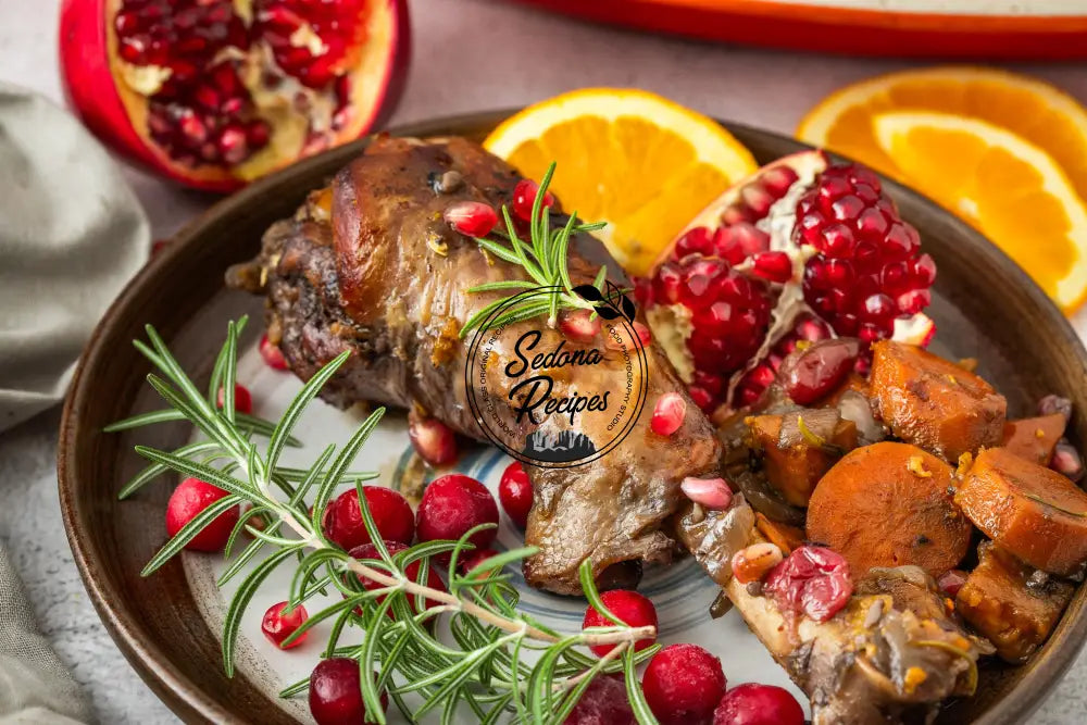 Braised Turkey Legs with Cranberries Pomegranate & Rosemary