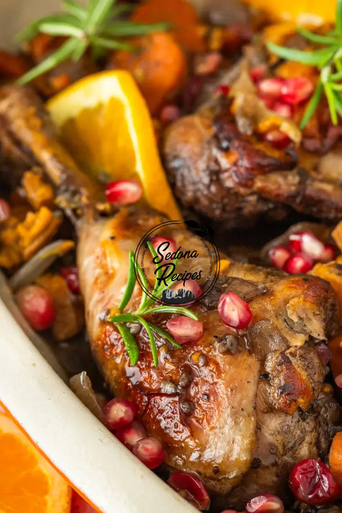 Braised Turkey Legs with Cranberries Pomegranate & Rosemary