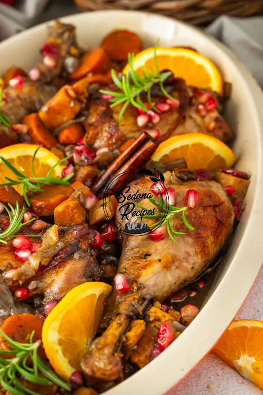 Braised Turkey Legs with Cranberries Pomegranate & Rosemary