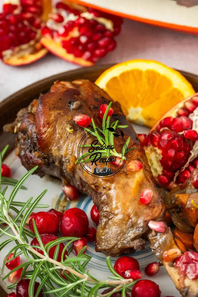 Braised Turkey Legs with Cranberries Pomegranate & Rosemary