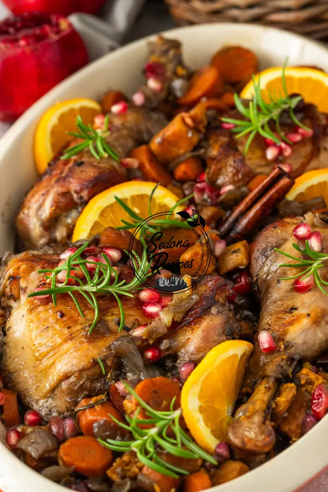 Braised Turkey Legs with Cranberries Pomegranate & Rosemary