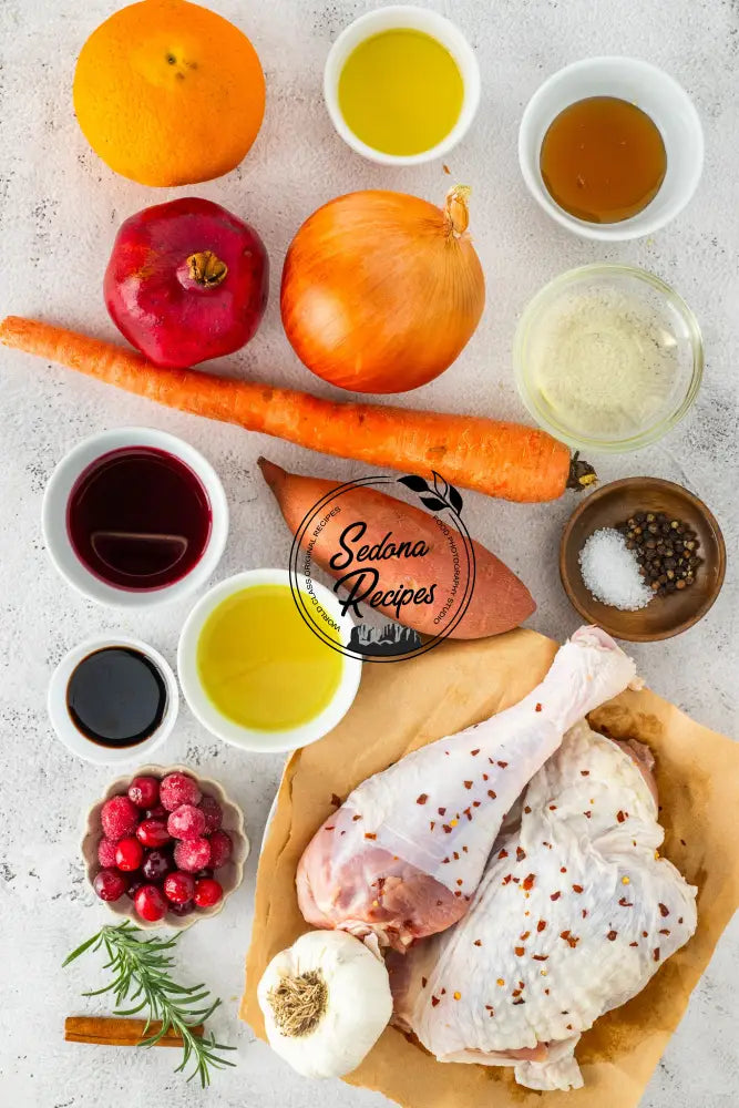 Braised Turkey Legs with Cranberries Pomegranate & Rosemary