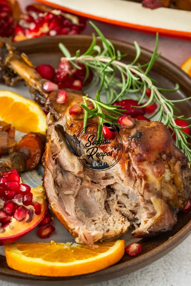Braised Turkey Legs with Cranberries Pomegranate & Rosemary