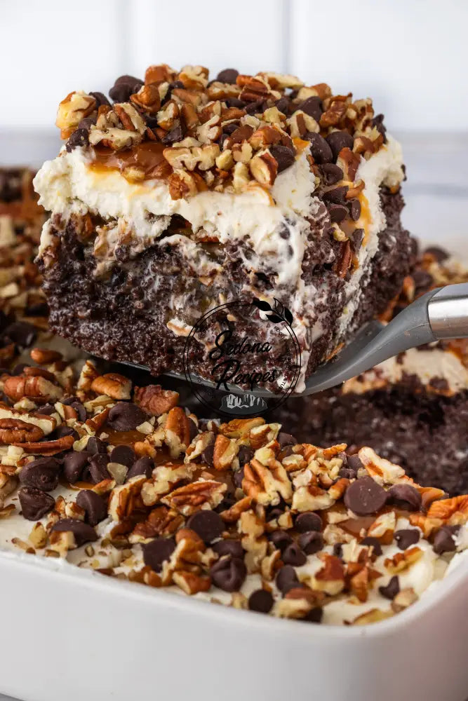 Caramel Turtle Poke Cake