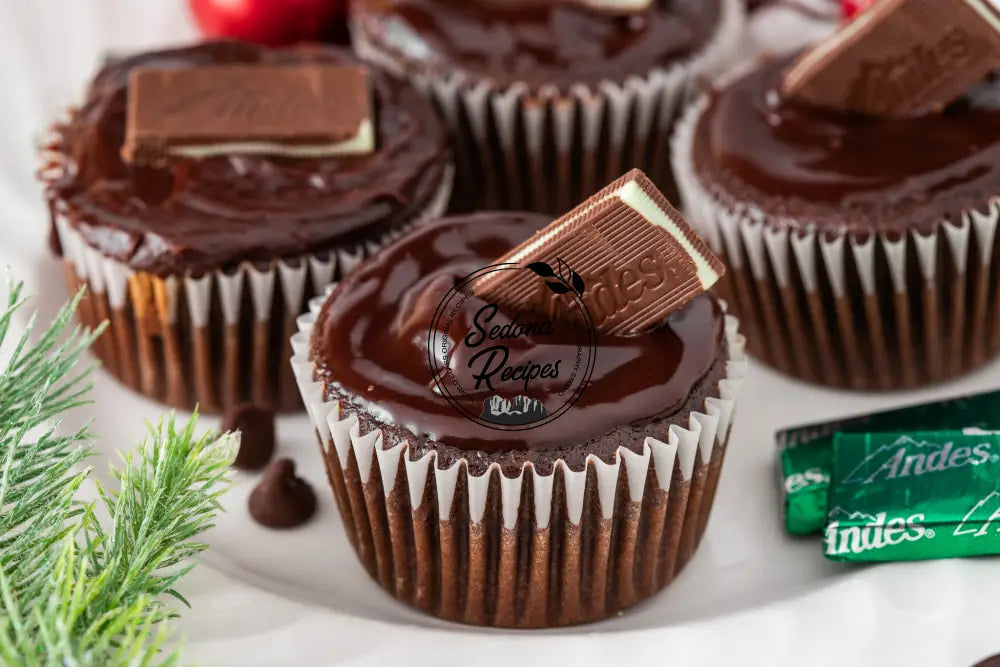 Chocolate Mint Cupcakes with Ganache & Andes Bars