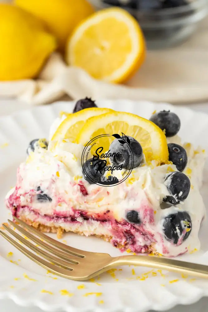 No-Bake Lemon Blueberry Cream Cake