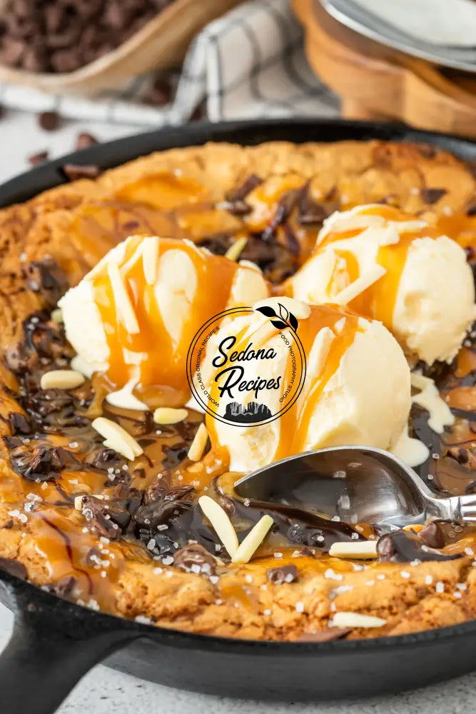 Salted Caramel Chocolate Chip Skillet Cookie