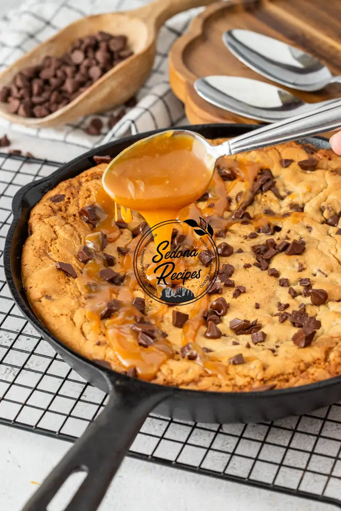 Salted Caramel Chocolate Chip Skillet Cookie