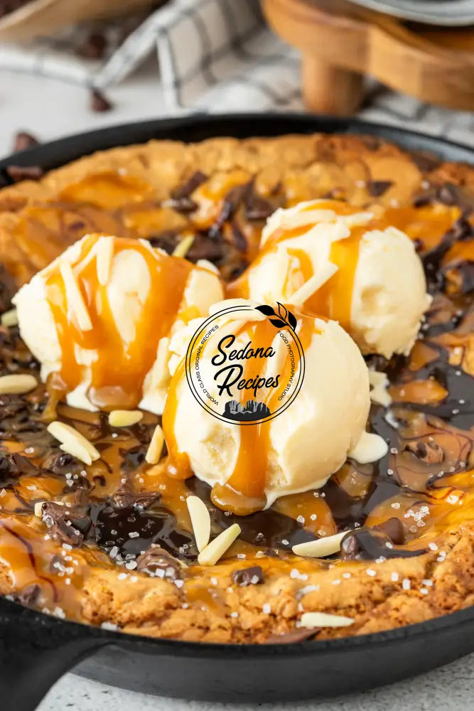 Salted Caramel Chocolate Chip Skillet Cookie