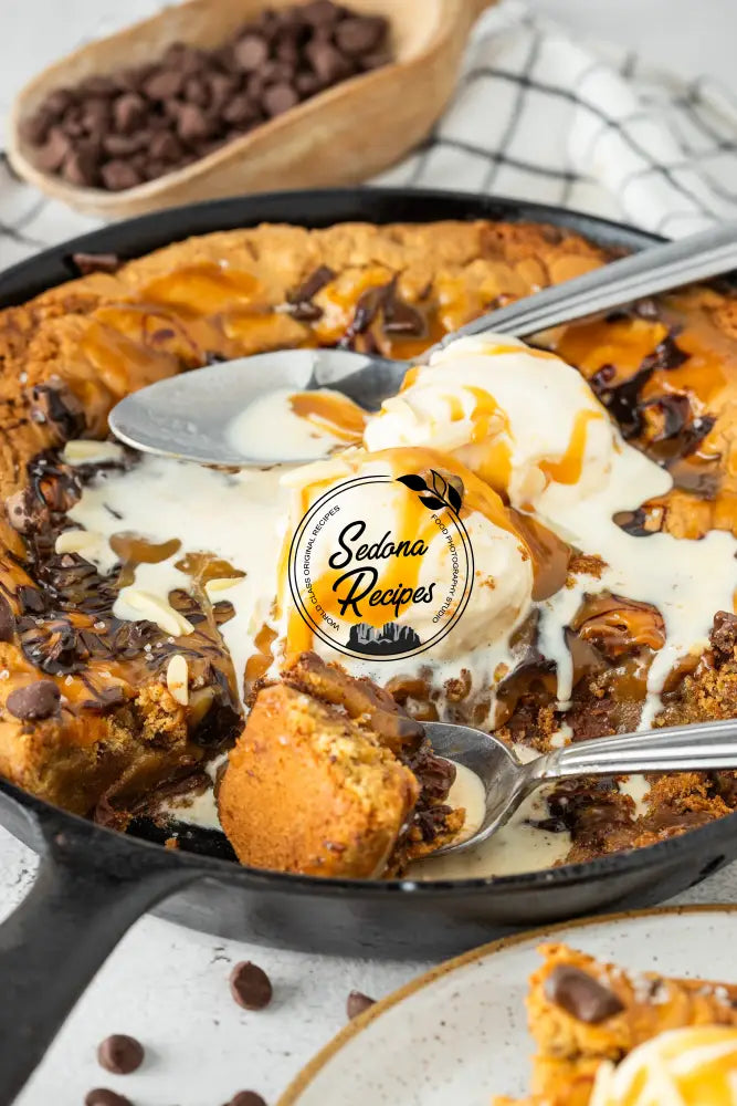 Salted Caramel Chocolate Chip Skillet Cookie