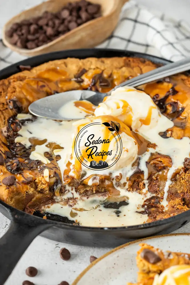 Salted Caramel Chocolate Chip Skillet Cookie