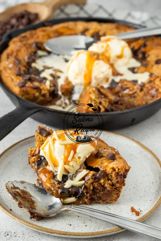 Salted Caramel Chocolate Chip Skillet Cookie